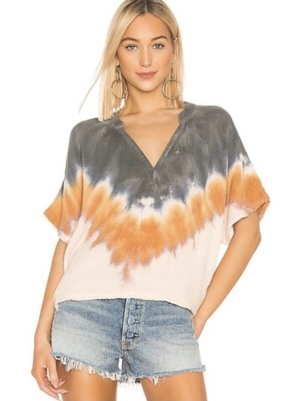 Young Fabulous & Broke Tie Dye Gauze Boho Top M/L